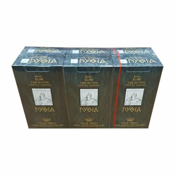 Πυθία Φιλτράκια Στριφτού Ενεργού Άνθρακα SLIM 6mm 120 φίλτρα - Συσκευασία 6 τμχ